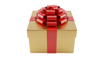 Gift box with red ribbon and bow isolated on transparent background