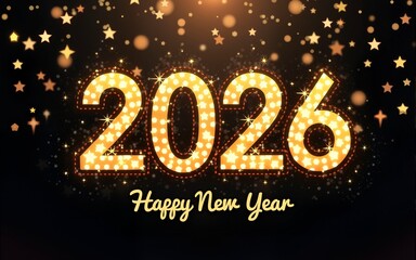Happy New Year 2026 with golden stars vector design. High quality