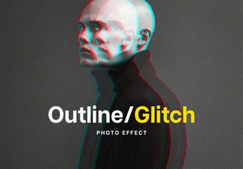 Outline Glitch Halftone Photo Effect Mockup