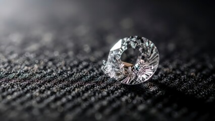 Close-up of a sparkling diamond on a dark textured surface.