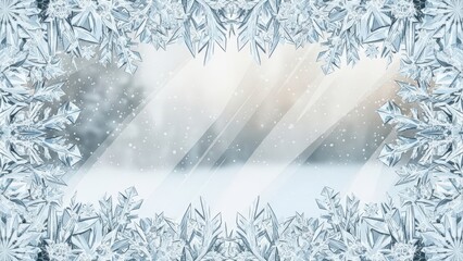 Winter Wonderland Frame with Snowflakes and Light Rays - Abstract Background.