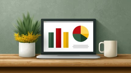 Laptop screen showing pie chart for data visualization and analysis digital presentation of pie chart on laptop screen highlighting proportions and statistical insights