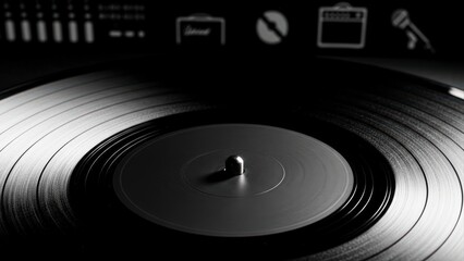 Close-up of a vintage vinyl record on a turntable in a dimly lit room, evoking a nostalgic and classic music experience.