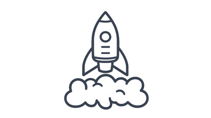 Fototapeta premium Cartoon rocket ship icon soaring upward with smoke transparent background