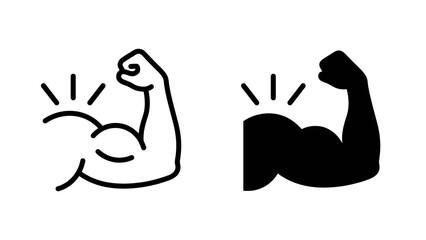 Flexed Arm Strength Icons &ndash; Black and White Symbols Representing Physical Power, Fitness, and Muscle Emphasis for Health, Motivation, and Exercise Graphics