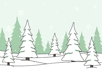 Fototapeta premium Outline Style Snowy Pine Forest Background