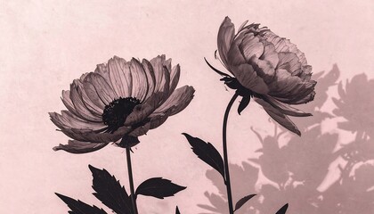 Two delicate flowers in grayscale, shaded