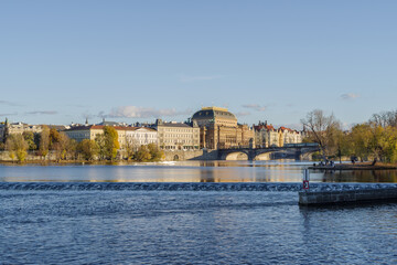 National Theatre and other old buildings and Vltava River in Prague, Czech Republic