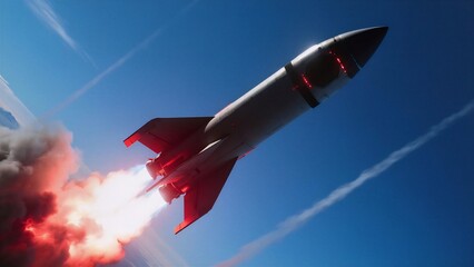 A rocket launching into the sky with fiery exhaust, expressed power and speed, used in space exploration scenes.