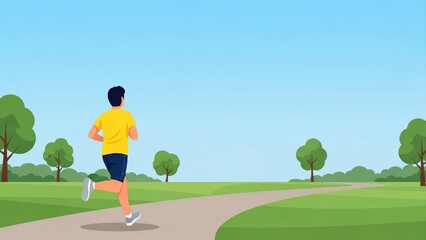 Man Running in Park on Sunny Day, Healthy Lifestyle and Fitness.