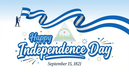 nicaragua flag for independence day on white background with waving ribbon flag and date
