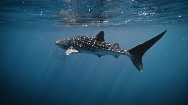 Whale shark swimming in blue ocean