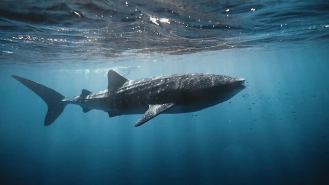 Whale shark swimming in blue ocean