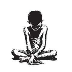 vector illustration of starvation skinny child
