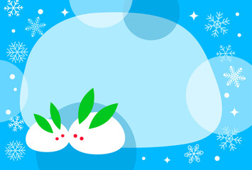 雪うさぎの寒中お見舞いはがきテンプレート（文字無し）