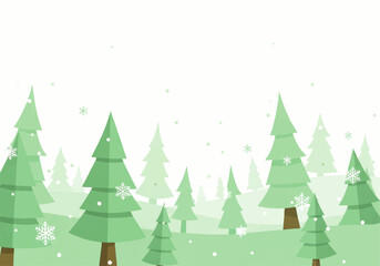 Fototapeta premium Green Winter Forest with Snowy Trees