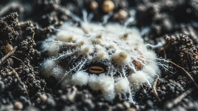 Seed Germination and Mold Growth Time Lapse in Soil Close Up