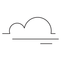 Two smaller clouds above stylized ground lines. Represents partial or shifting cloud cover, overcast, or low fog/mist. Clean and simple vector graphic.