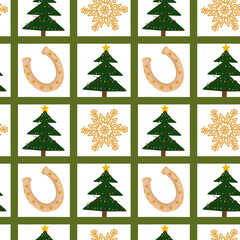 Seamless Pattern Design Featuring Trees, Snowflakes, and Holiday Elements on a Tablecloth