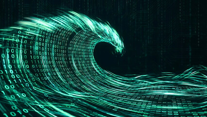Digital Wave of Binary Code Breaking Through the Darkness of the Internet
