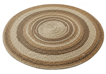 Handcrafted woven round basketry mat rustic natural fiber coiled design earth tones home decor accent transparent background