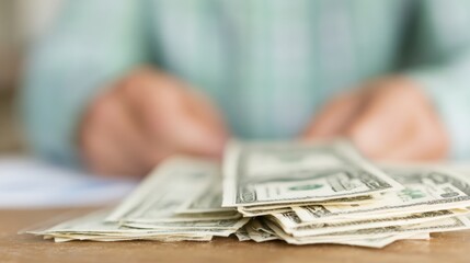 Handling cash at a desk during a business transaction in an office