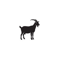 Goat silhouette vector illustration. Black farm animal shape isolated on white background. Domestic livestock icon with horns. Rural agriculture symbol.
