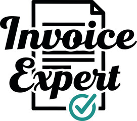 Invoice expert" logo featuring a document outline and checkmark, symbolizing precise financial services, efficient billing, accurate accounting, and reliable payment management for modern business.