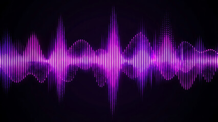 Abstract Digital Visualization of Dynamic Purple Sound Waves on Dark Background