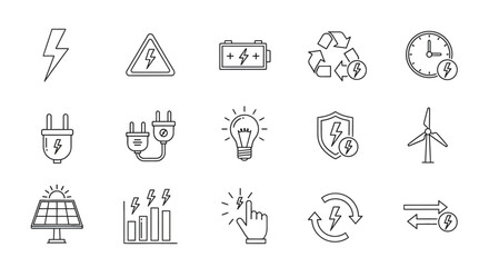 Fototapeta premium Collection of various energy and electricity icons isolated on perfect for energy, power, and sustainability related projects