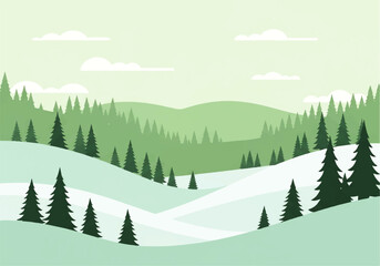 Fototapeta premium Winter Green Forest Landscape with Snow