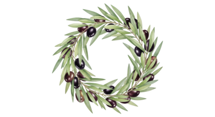 Olive branch wreath with black olives and green leaves