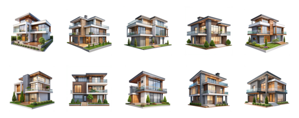 Collection of Modern house isolated on transparent background