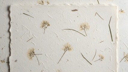 Close up of handmade paper with embedded flowers and natural elements