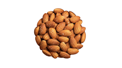 Pile of raw almonds, a healthy snack for nutrition and energy isolated on a transparent background