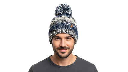 Fototapeta premium A man is wearing a stylish warm beanie with a bobble isolated on a transparent background