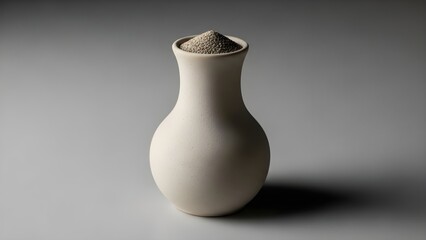 Elegant white vase with sand fill studio shot shadow neutral background