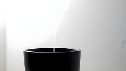 Minimalist black cylinder on white backdrop clean design and copy space