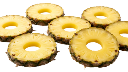 Freshly cut pineapple slices ready to enjoy, displaying their vibrant yellow color and texture isolated on a transparent background