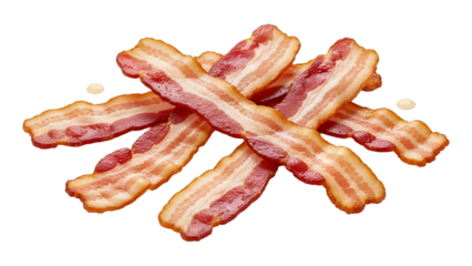 Crispy strips of bacon, a delicious and savory food. The bacon is cooked to a golden brown color and has a mouthwatering appeal. isolated on a transparent background