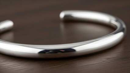 Shiny silver bracelet on dark wood surface elegant jewelry design