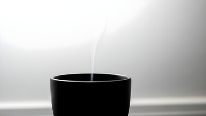 Steaming black mug against bright backdrop for beverage and drink concepts