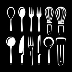 Minimal Kitchen Utensil Silhouette Set Clean and Modern Vector Icons 