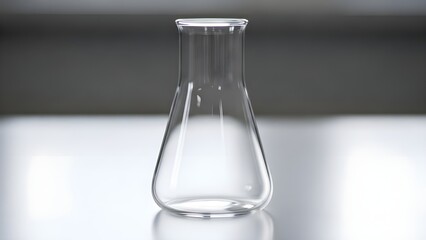 Transparent laboratory flask isolated on white surface for science experiment