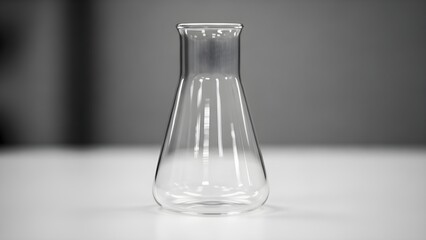 Transparent laboratory flask isolated on white surface for scientific study