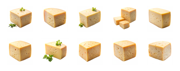 Collection of Monterey jack isolated on transparent background