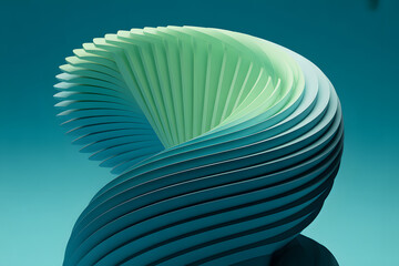 Abstract Swirl in Gradient Hues: An artistic depiction features a graceful, spiraling form composed of layered elements, shifting seamlessly from cool to warm tones, against a backdrop.