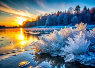 Nature's Abstract Art:  Intricate Ice Formations on Frozen Lake