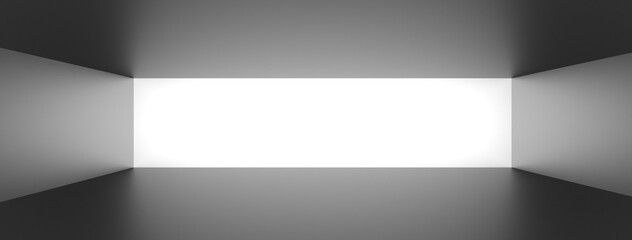 Empty modern studio room with anodized titanium walls and custom softbox lighting - No hotspots, clean metallic background 3D render.