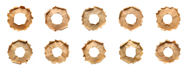 Collection of Hole in brown paper torn isolated on transparent background